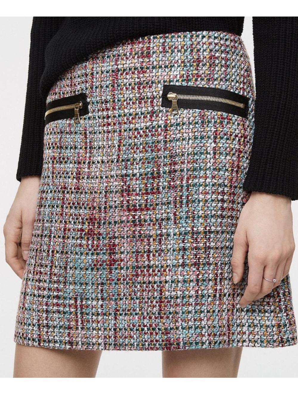 Loft Ann Taylor colorful red blue tweed zipper mini skirt size 14